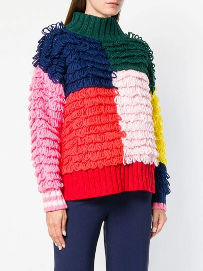 Shop Mira Mikati Patchwork Loop Knit Sweater - Blue