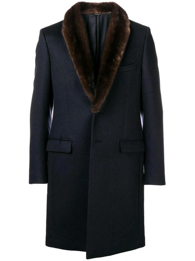 Shop Fendi Fur Collar Coat In Blue