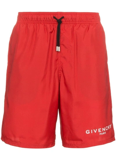 Shop Givenchy Paris Logo Swim Shorts - Red
