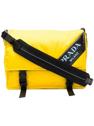 Shop Prada Logo Messenger Bag - Yellow & Orange