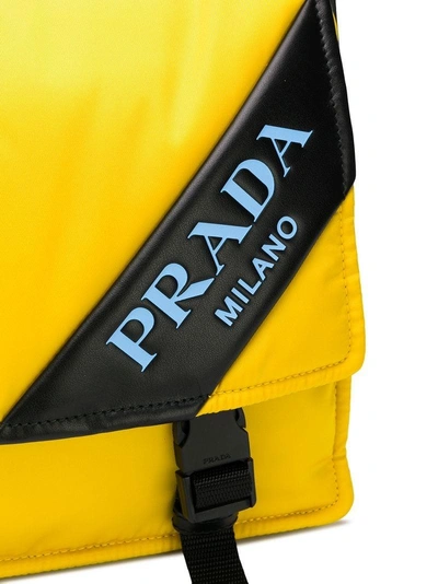 Shop Prada Logo Messenger Bag - Yellow & Orange