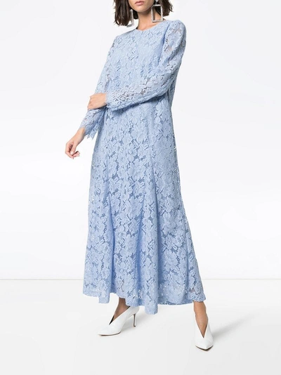 Shop Ganni Rometty Lace Midi-dress - Blue