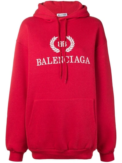 Shop Balenciaga Bb Logo Hoodie - Red