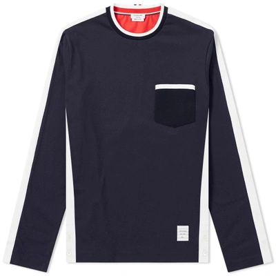 Shop Thom Browne Long Sleeve Bi-colour Tee In Blue