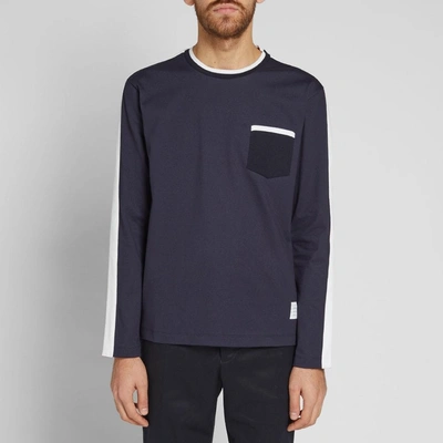 Shop Thom Browne Long Sleeve Bi-colour Tee In Blue