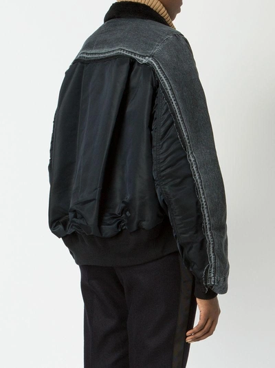 Shop Sacai Cropped Loose Denim Jacket - Black