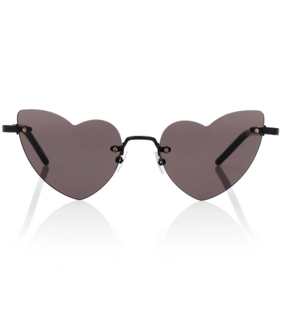 Shop Saint Laurent New Wave Lou Lou 254 Heart-frame Sunglasses In Black