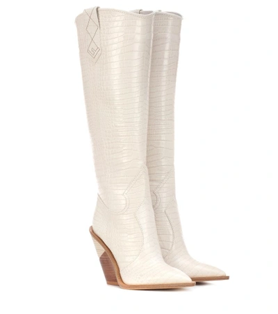 Shop Fendi Embossed Leather Boots In Beige
