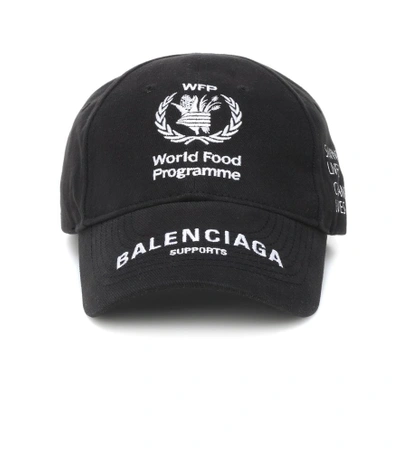 Shop Balenciaga World Food Programme Cotton Cap In Black