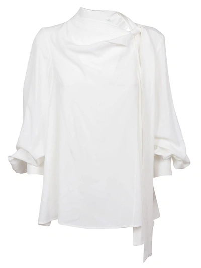 Shop Msgm Lace Up Blouse In Bianco