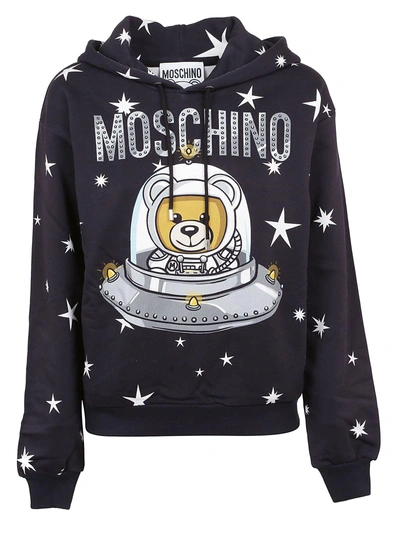 Shop Moschino Printed Hoodie In Nero