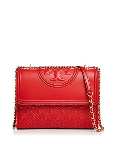 Shop Tory Burch Fleming Convertible Leather Shoulder Bag In Brilliant Red/gold