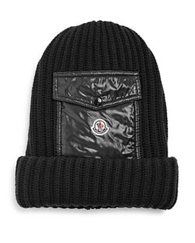 Shop Moncler Laque Pocket Mixed-media Knit Hat In Black