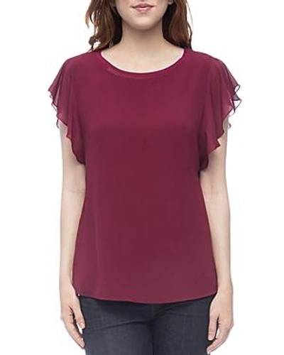 Shop B Collection By Bobeau Haley Flutter Sleeve Mixed Media Top In Sangria
