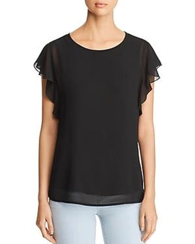 Shop B Collection By Bobeau Haley Flutter Sleeve Mixed Media Top In Black