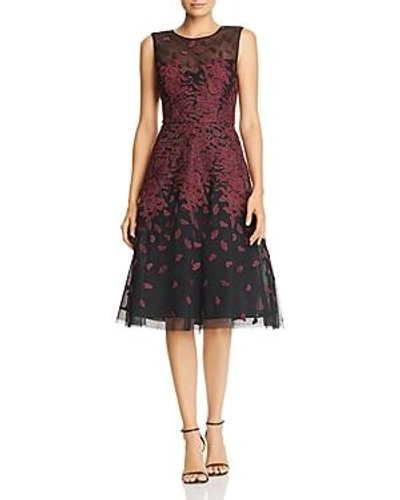 Shop Bcbgmaxazria Embroidered Tulle Dress In Bordeaux Combo