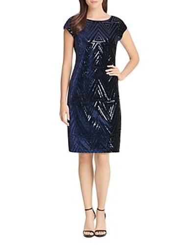 Shop Eliza J Sequined Velvet Shift Dress In Navy