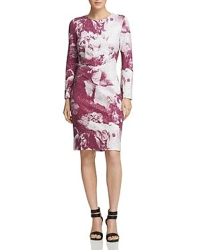 Shop Donna Karan Long Sleeve Sequined Floral Sheath Dress In Mulberry Print