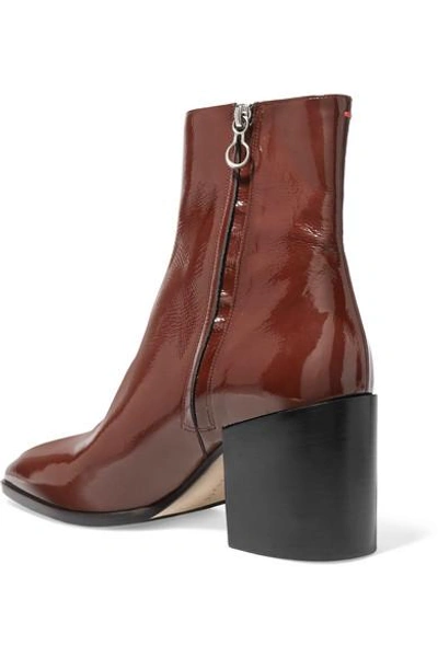 Shop Aeyde Leandra Patent-leather Ankle Boots In Chocolate