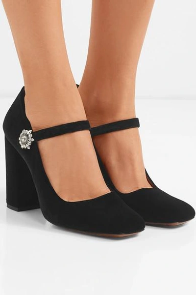 Shop Alexa Chung Crystal-embellished Velvet Pumps In Black