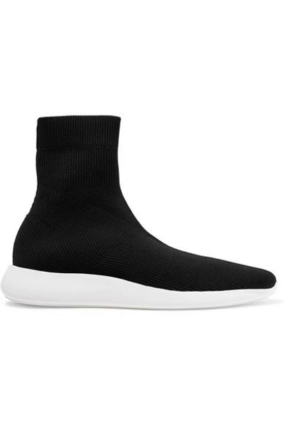 Shop Vince Abbot Ribbed Stretch-knit High-top Sneakers In Black
