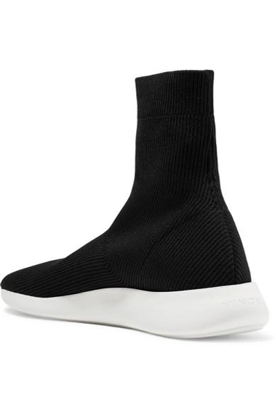 Shop Vince Abbot Ribbed Stretch-knit High-top Sneakers In Black