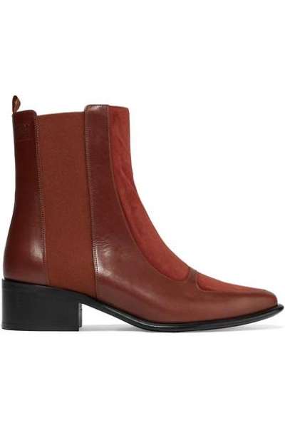 Shop Loewe Leather And Suede Chelsea Boots In Brick