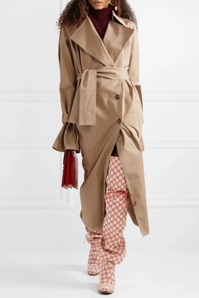 Gucci Leather-trimmed Logo-jacquard Over-the-knee Boots in Natural