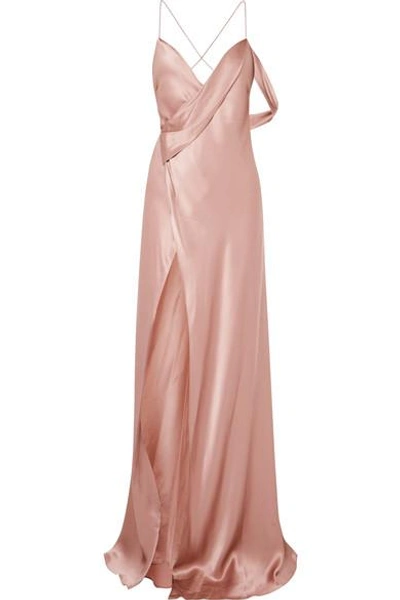 Shop Michelle Mason Draped Silk-charmeuse Gown In Blush