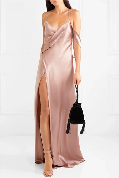 Shop Michelle Mason Draped Silk-charmeuse Gown In Blush