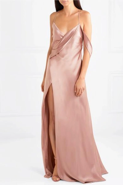 Shop Michelle Mason Draped Silk-charmeuse Gown In Blush