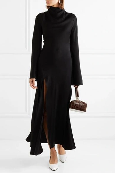 Shop Ellery Suprematism Cutout Draped Satin Maxi Dress In Black