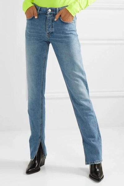 Shop Ganni High-rise Slim-leg Jeans In Light Denim