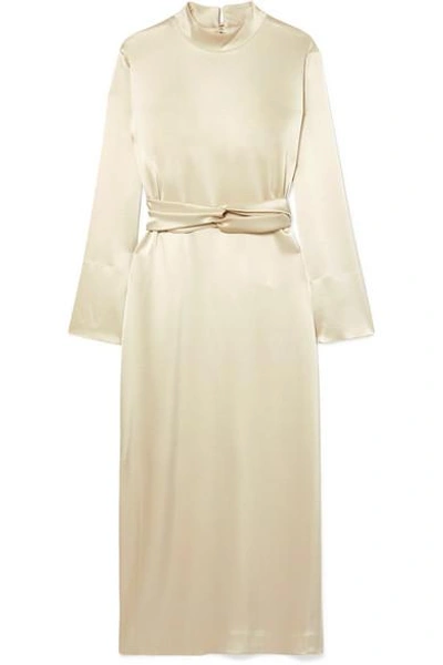 Shop Nanushka Sadie Belted Satin Midi Dress In Cream