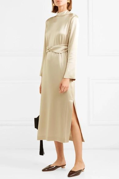 Shop Nanushka Sadie Belted Satin Midi Dress In Cream