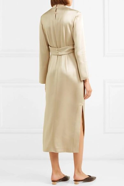 Shop Nanushka Sadie Belted Satin Midi Dress In Cream