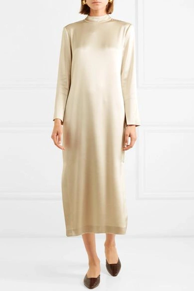 Shop Nanushka Sadie Belted Satin Midi Dress In Cream