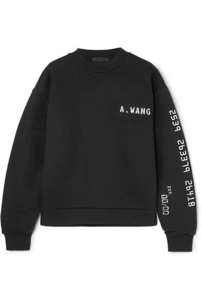 Shop Alexander Wang Terry Appliquéd Cotton-blend Jersey Sweatshirt In Black
