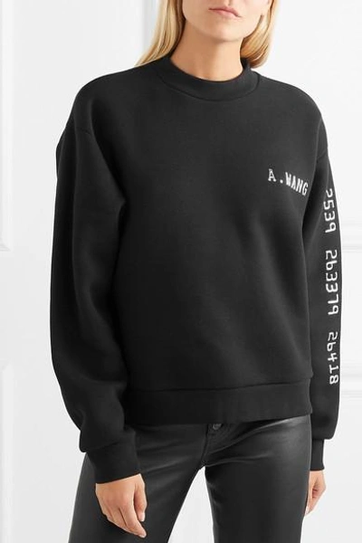 Shop Alexander Wang Terry Appliquéd Cotton-blend Jersey Sweatshirt In Black