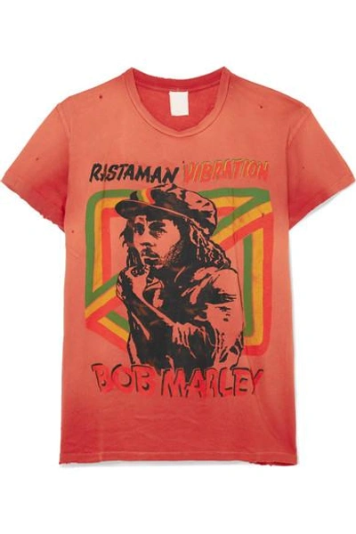 Shop Madeworn Bob Marley Distressed Printed Cotton-jersey T-shirt In Red