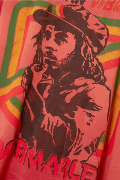 Shop Madeworn Bob Marley Distressed Printed Cotton-jersey T-shirt In Red