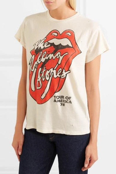 Shop Madeworn Rolling Stones Distressed Printed Cotton-jersey T-shirt In White