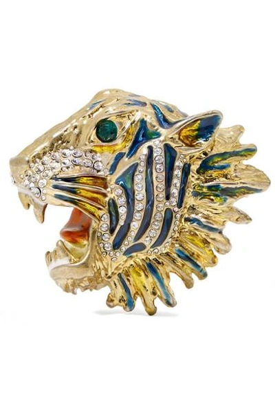 Shop Gucci Gold-plated, Crystal And Enamel Brooch