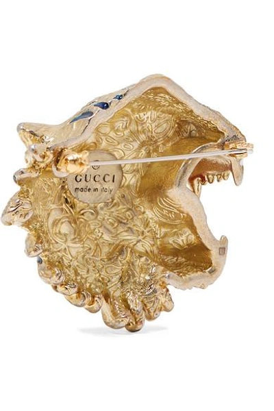 Shop Gucci Gold-plated, Crystal And Enamel Brooch