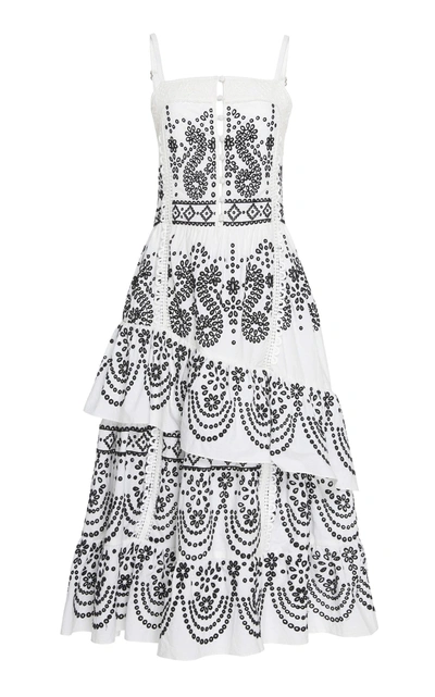 Shop Marissa Webb Adriana Embroidered Dress In Black/white