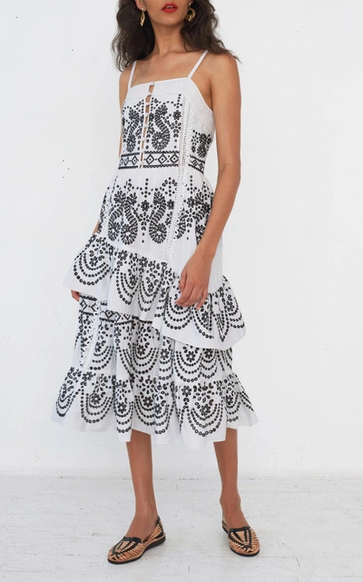 Shop Marissa Webb Adriana Embroidered Dress In Black/white