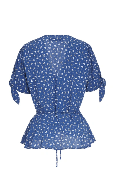 Shop Faithfull Lucy Floral Wrap Top In Blue