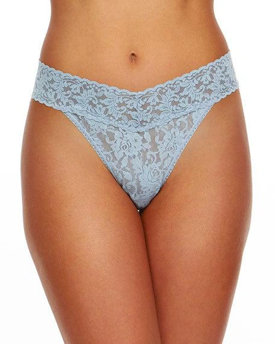 Shop Hanky Panky Stretch Lace Traditional-rise Thong In Navy