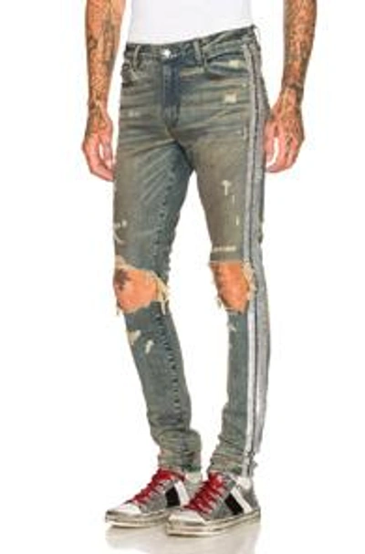 Shop Amiri Glitter Track Jean In Blue