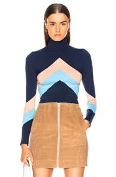 Shop Joostricot Bodycon Long Sleeve Turtle Neck In Blue,neutral,stripes